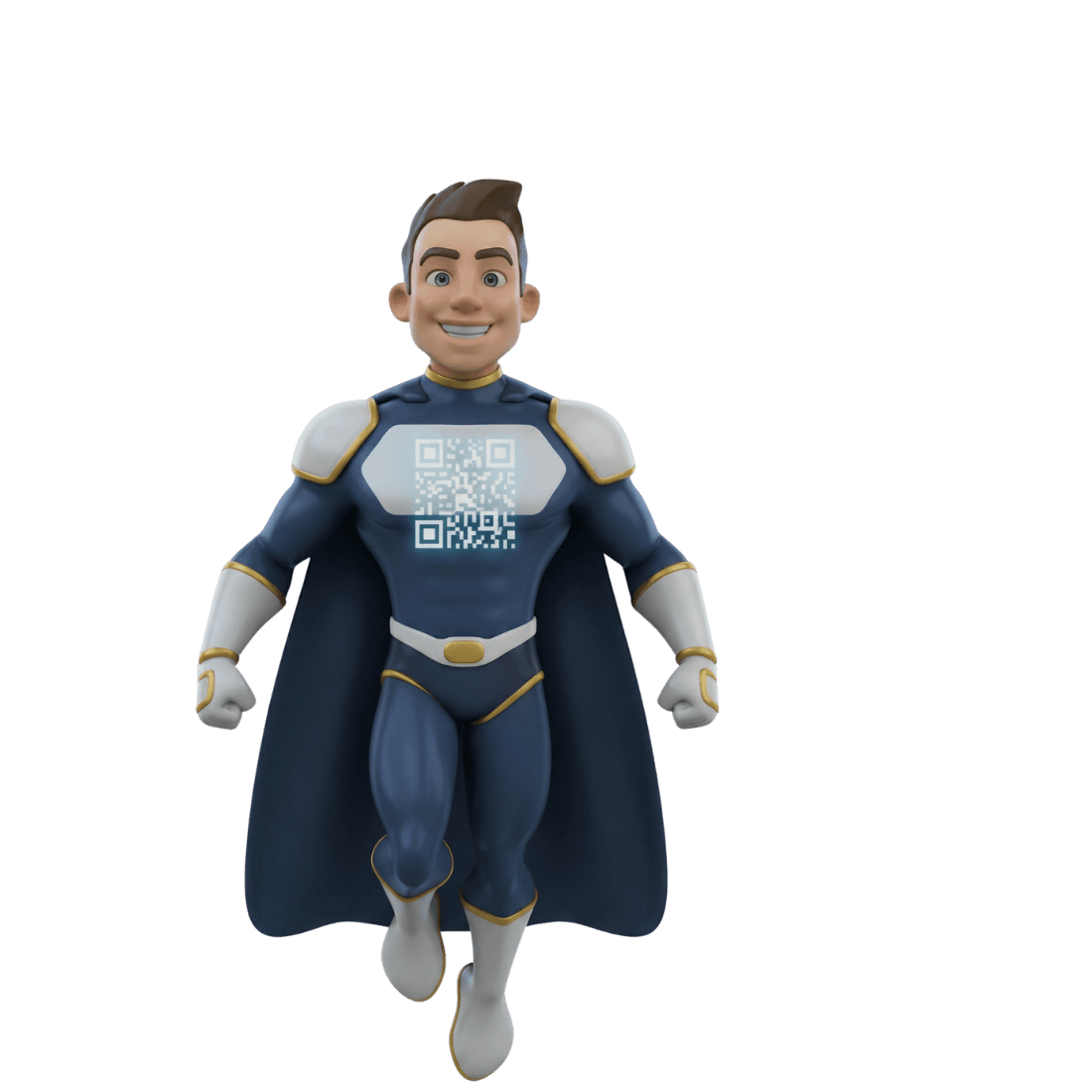 Super QR Code Generator mascot with QR code on its chest